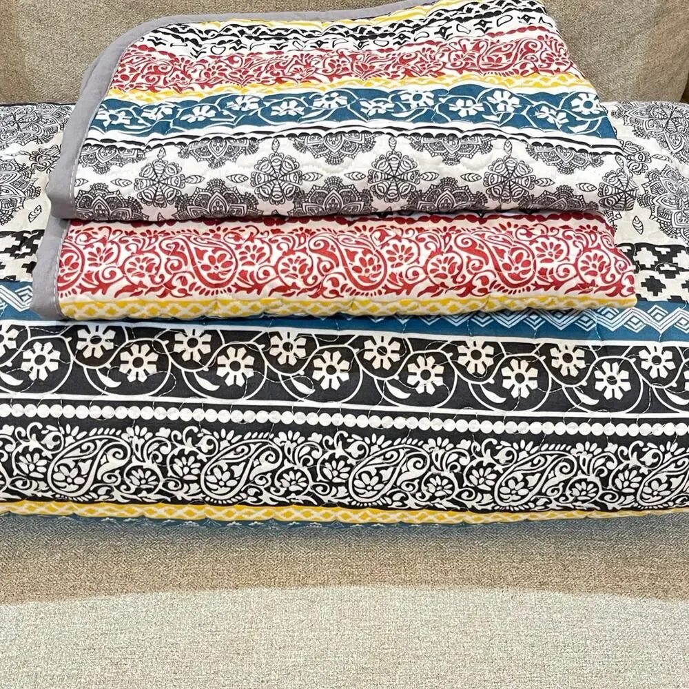 3 PCS Set Colorful Quilt Queen Size BOHO All Season